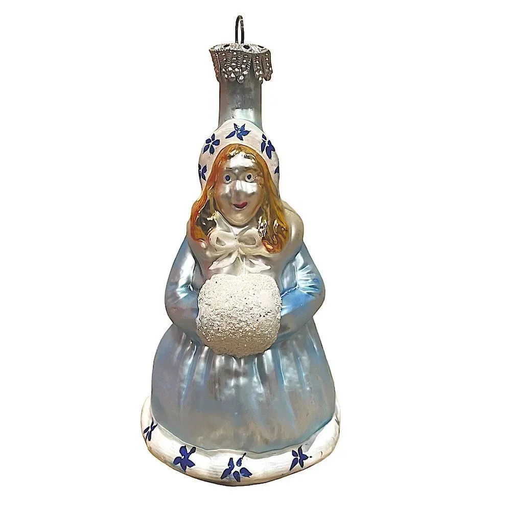 Vintage Glass Snow Girl Kitschy Christmas Ornament
